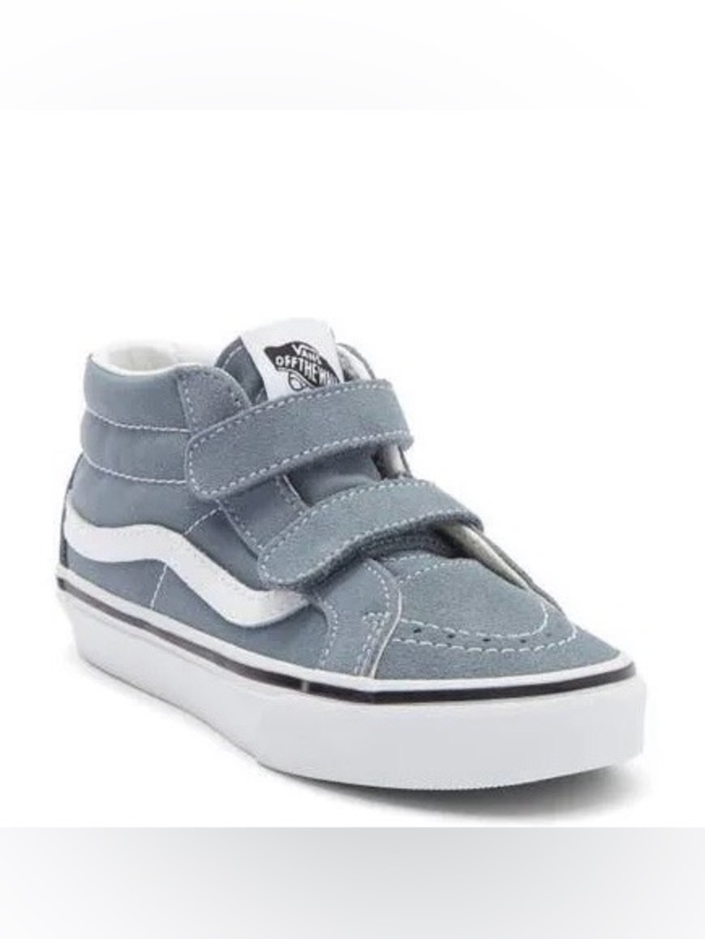 Vans Kids Light Gray Mid-Top Velcro Sneakers with White Stripe